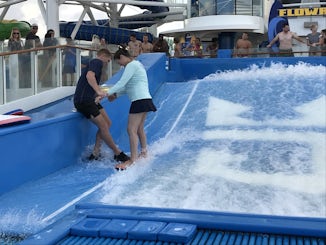 My wife, Kelly, taking advantage of the onboard (FlowRider) water