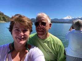 On catamaran “Wellness Excursion” - Puerto Chacabuco - volcano in backg