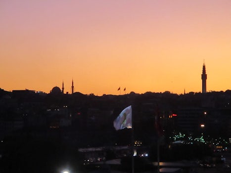 Veranda view of Istanbul skyline at sunset