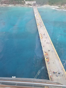 Very long walk on the pier from the ship to the town in Costa Maya.  Bring 