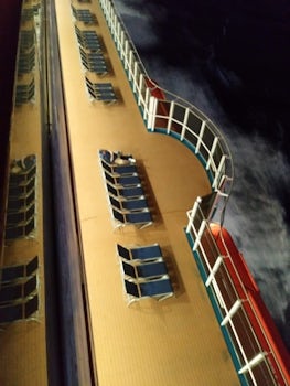 The view from our balcony, evening, promenade deck 5.