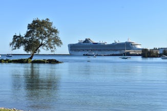 Grand Princess docked at Oahu, seen from the Japanese Tea Garden