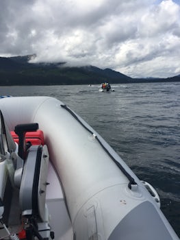 Riding in our own Zodiac in Hoonah Alaska.