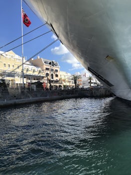 View from tour boat next to Viking sea docked in Bermuda 