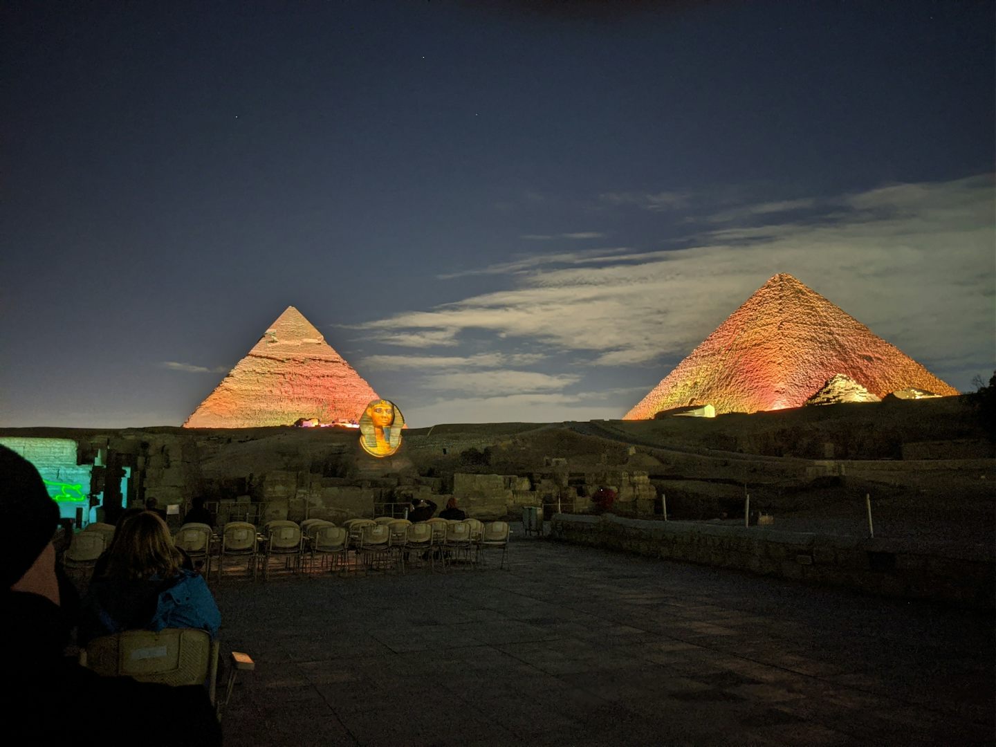 Night shot Pyramids during light show