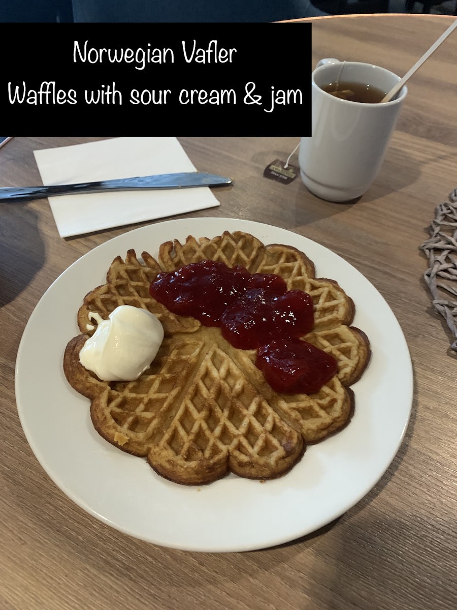 Norwegian Waffles with sour cream and jam on Sammaroy Island excursion