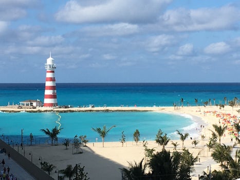 lighthouse and beach at Ocean Cay
view from my balcony:  Room 9236