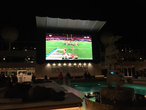 Super Bowl on the pool deck.