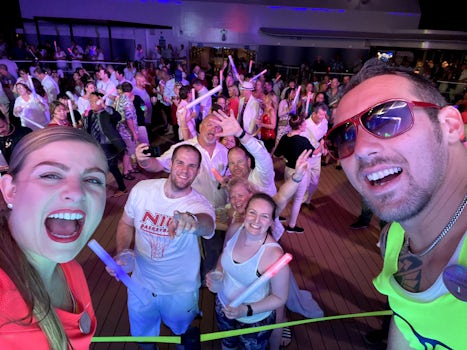Glow party selfie with cruise directors