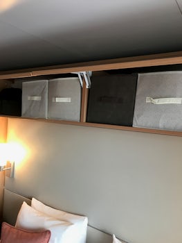 The bins we put in the cupboard above the bed