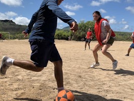 Soccer with the crew after exploring Floreana