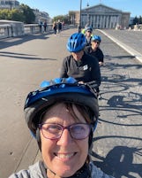 Biking around Paris with our guide.
