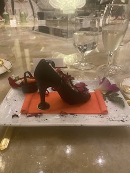 Dessert at the Chef's Table - Dark chocolate shoe with Chocolate mousse inside. Yum