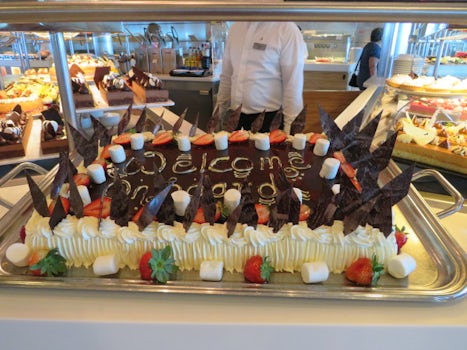 Welcome cake in buffet on Embarkation Day