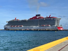 The Scarlet Lady as viewed from the pier at Costa Maya, Mexico.