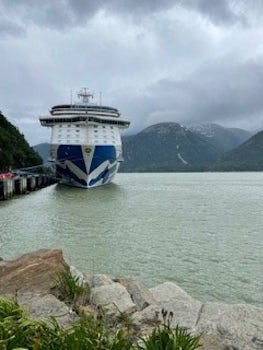 Walking up to the Dock in Skagway AK Front view of the ship  