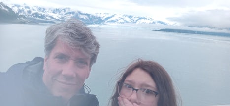 My daughter and I at Hubbard Glacier, aboard the Royal Princess