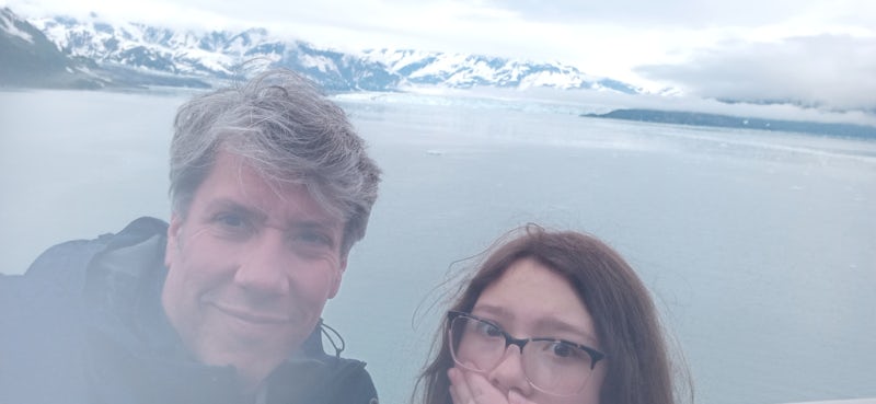 My daughter and I at Hubbard Glacier, aboard the Royal Princess