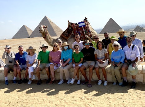 Group #3 with Hany Kamona, our Egyptologist in front of the pyramids at Giza.