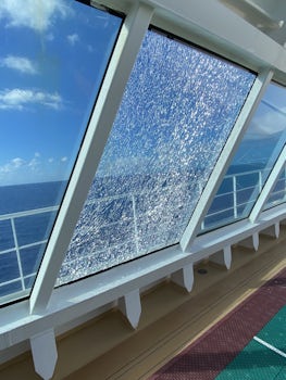 Broken windows on top front deck 