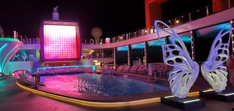 Pool deck at night