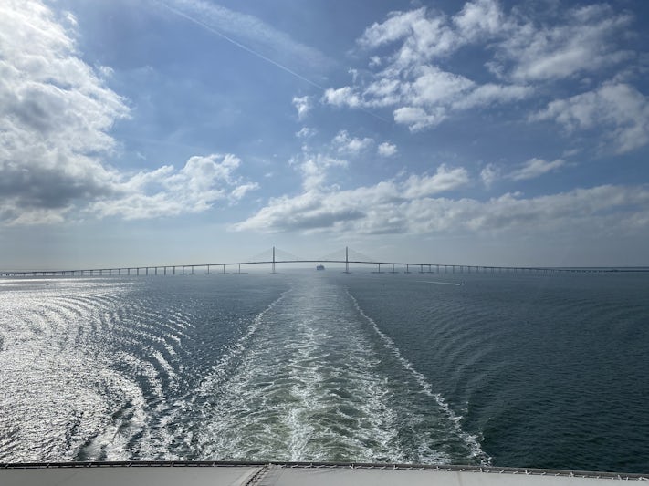 Wake view after passing under the Sunshine Skyway bridge in Tampa. That’s the Brilliance coming under the bridge. 