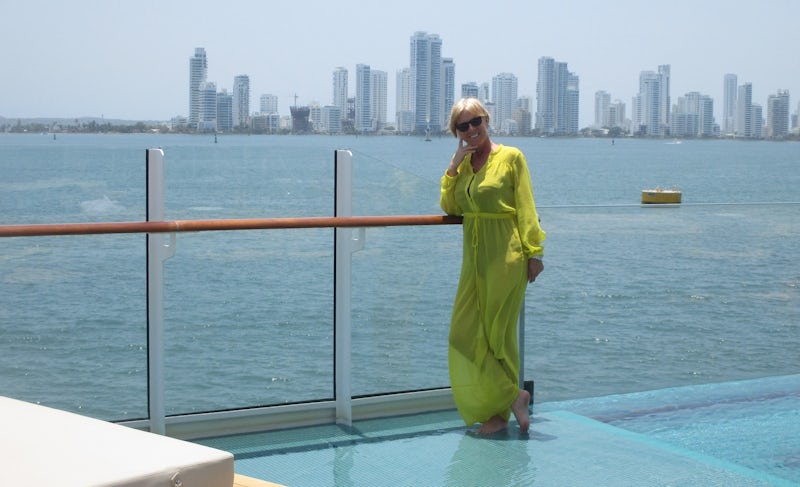 My DW at the Astern pool, overlooking the Cartagena skyline