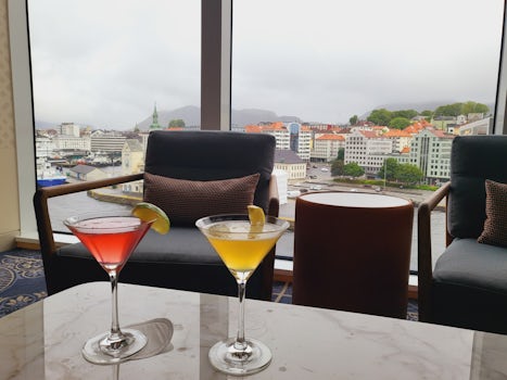 Our excellent cocktails in the Explorers' Lounge on our first day in Bergen