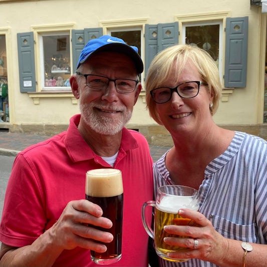 Enjoying a beer after a group tour of Bamburg!