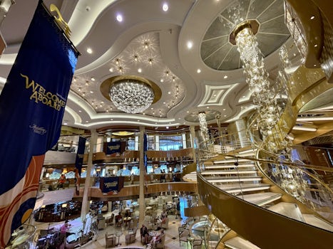 Glamorous staircases leading to the ship main lobby