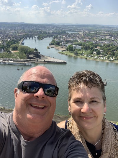 Koblenz, Germany. We are up on the wall of the Fortress of Ehrenbreitstein. That is the Viking Gersemi in the background. 