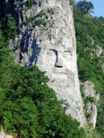 Statue, carving of the face of of Decebalus, Iron Gates
