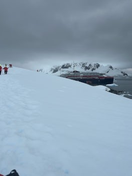 View of ship while snowshoeing