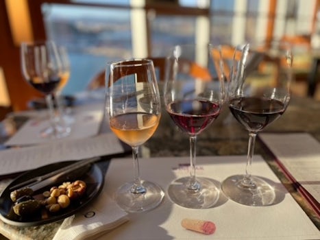 A wine tasting at La Reserve, free nibbles, wine for purchase.  If you have a beverage package (we did not), some of the wines by the glass are included.  