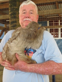 Holding a sloth in Roatan