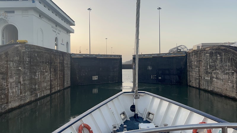 Panama Canal crossing. Going through the first Lock