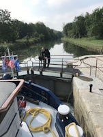 Passing through one of many locks on the canal