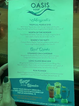 Drink menu with prices