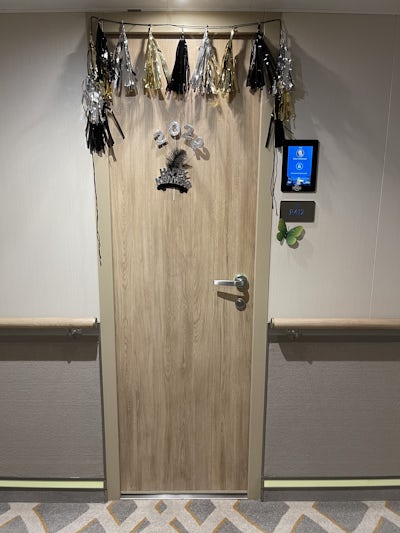 Cabin door. The screen will show photo and unlock or lock door when you approach with your medallion. 