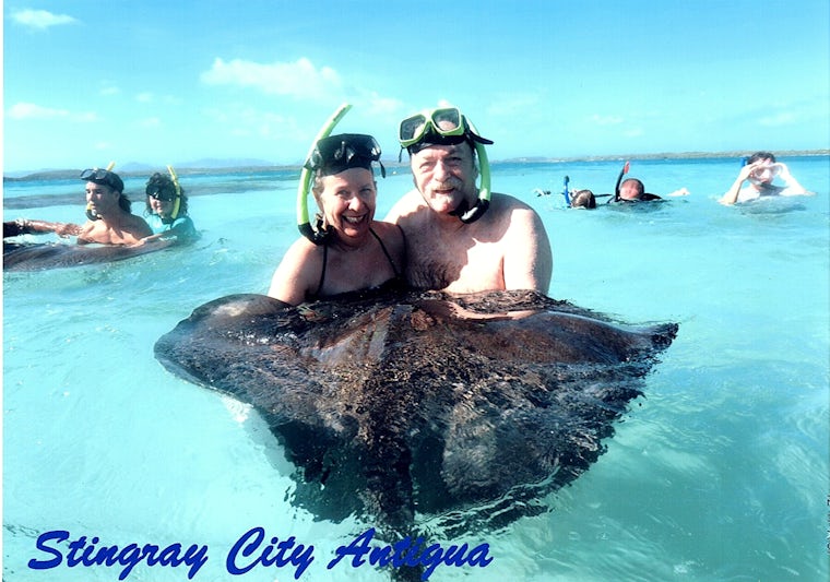 Swimming with the stingrays in Antigua. 