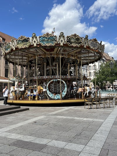 This was a carousel in Strasboug France near the cathedral.