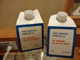 Expensive Water makes it to your room.. Your free water is to dangerous to bring to your room.. No logic.. Go pick it up at the bar where there's 100 people doing the same.. Great COVID Protocol... NOT!
