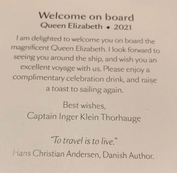 welcome message from the captain on gala night