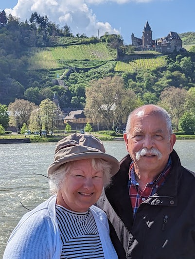 Castle on the Rhine River watching while sitting on the sun deck of our ship.