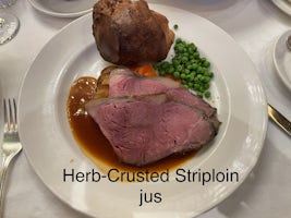 Herb crusted striploin jus
