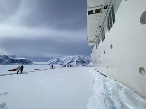 Ice breaker at test ,walking in frozen sea 