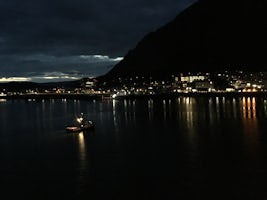 Sailing out of Juneau at night, photo from ou4 aft cabin.