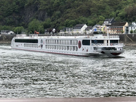 Sailing by a sister ship on the Rhine. We were waving at each other. 