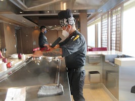 Japanese restaurant where they cook food in front of your. $45 per person