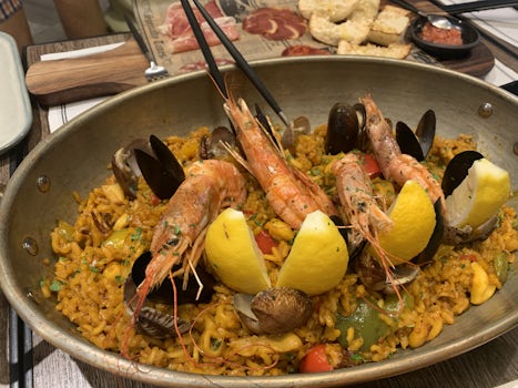 Paella which was at Hola tapas but not included in speciality dining package so cost 30 euros plus service 